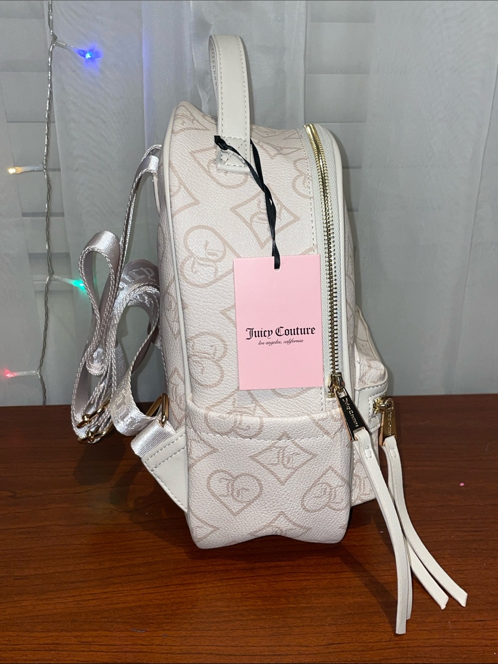 NWT Juicy Couture Cream & Beige Monogram Backpack - Picture 3 of 10